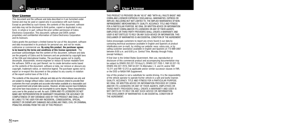 User license | Cobra Electronics XRS R8/R106 User Manual | Page 24 / 25