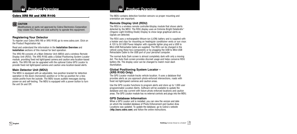 Product overview | Cobra Electronics XRS R8/R106 User Manual | Page 4 / 25