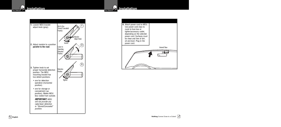Installation | Cobra Electronics XRS R8/R106 User Manual | Page 7 / 25