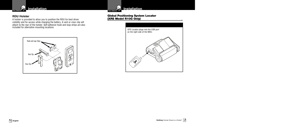 Installation, Rdu holster | Cobra Electronics XRS R8/R106 User Manual | Page 9 / 25