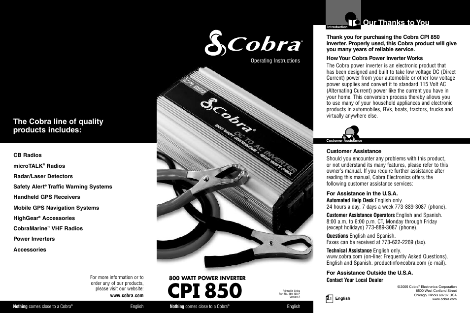 Cobra Electronics CPI 850 User Manual | 11 pages