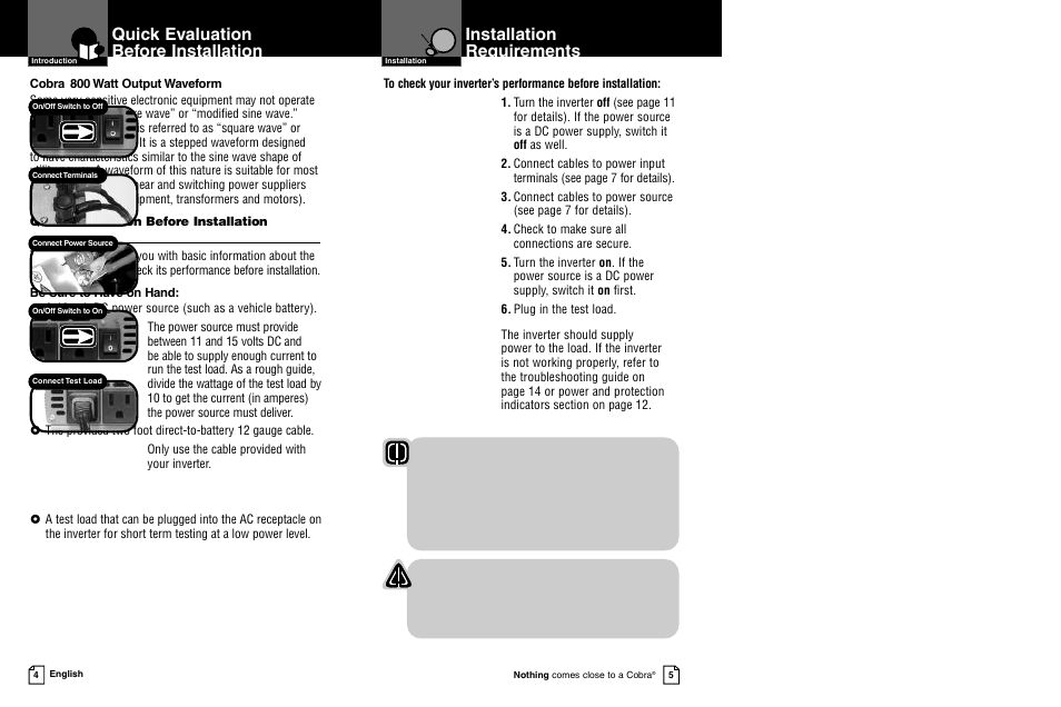 Installation requirements, Quick evaluation before installation | Cobra Electronics CPI 850 User Manual | Page 5 / 11