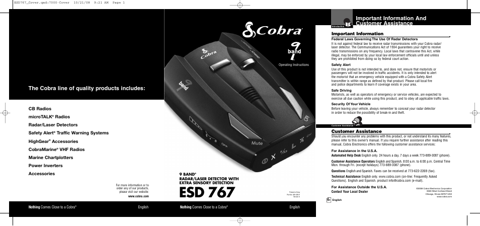 Cobra Electronics 9 BAND ESD 767 User Manual | 11 pages