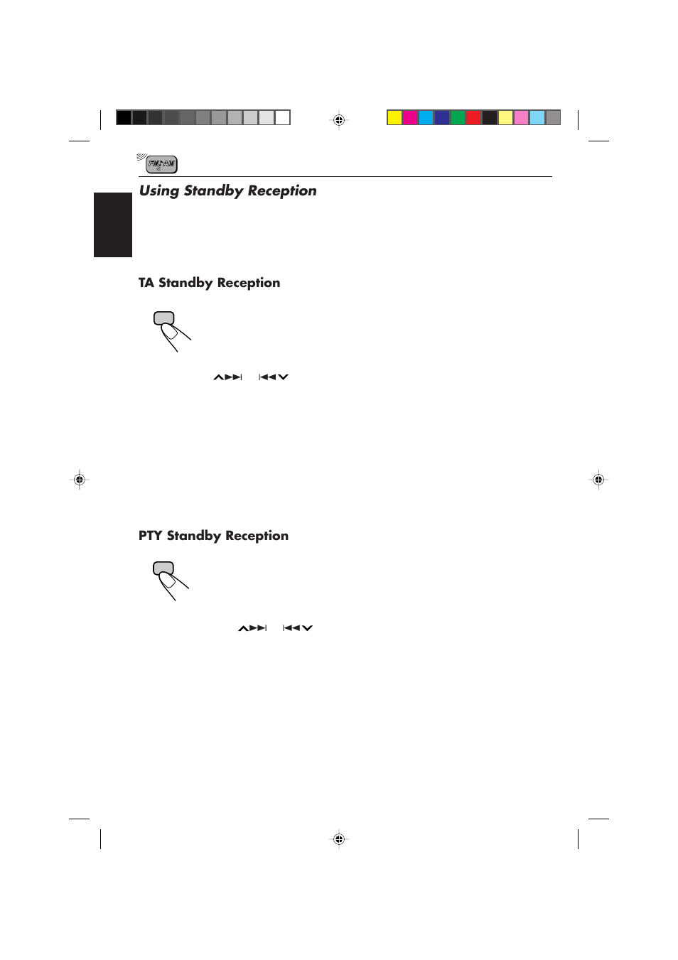 Using standby reception, Ta standby reception, Pty standby reception | JVC KD-SX855R User Manual | Page 12 / 38