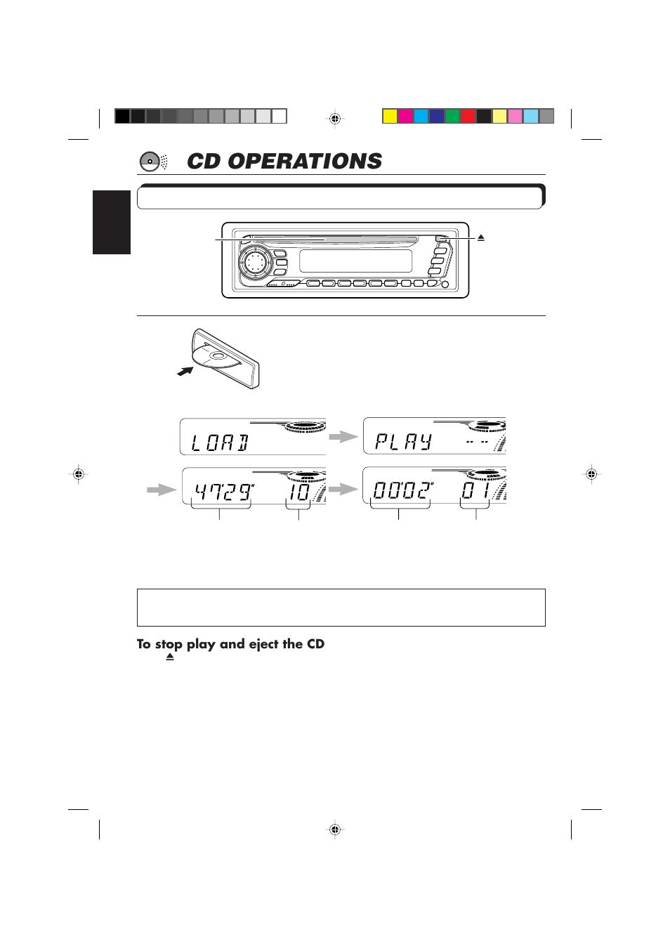 Cd operations, Playing a cd, Insert a disc into the loading slot | JVC KD-SX855R User Manual | Page 18 / 38