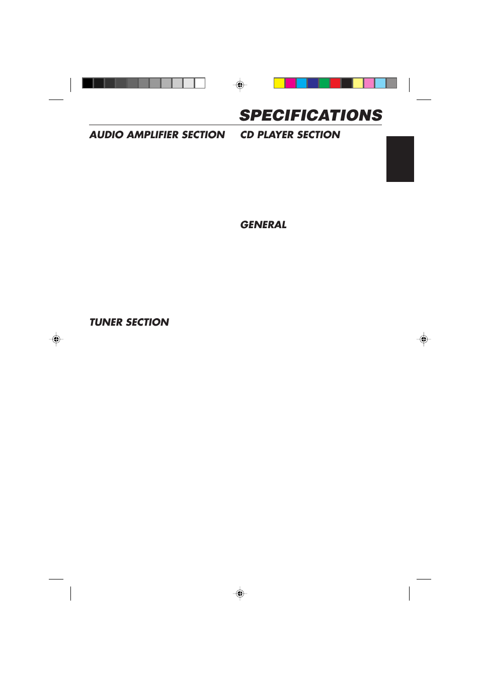 Specifications, General | JVC KD-SX855R User Manual | Page 37 / 38