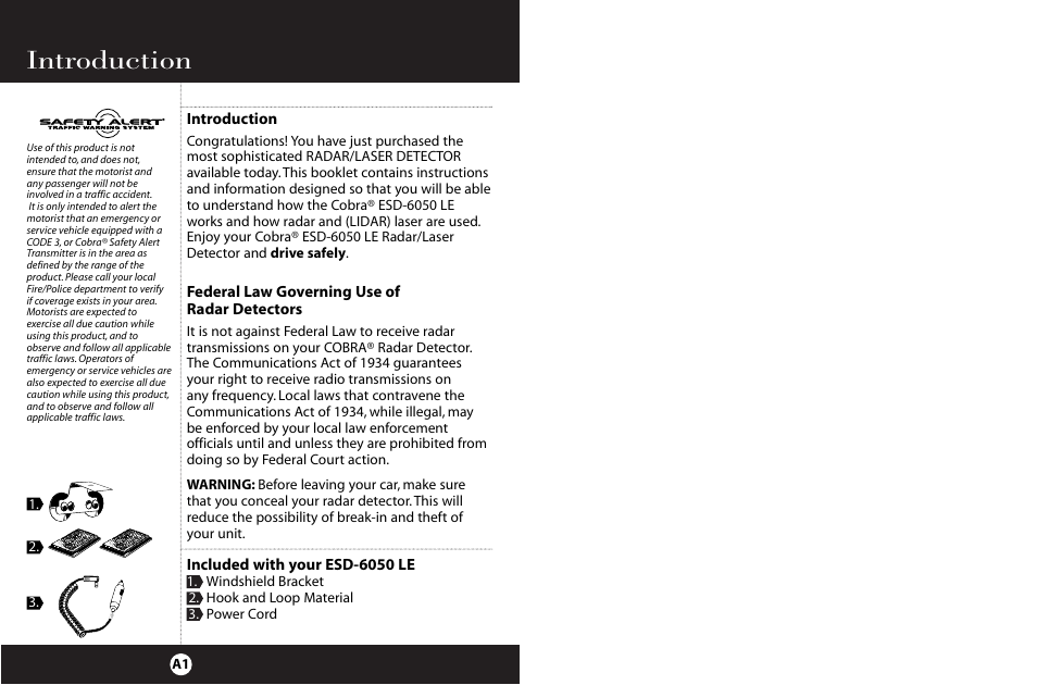 Introduction | Cobra Electronics ESD-6050 User Manual | Page 2 / 14