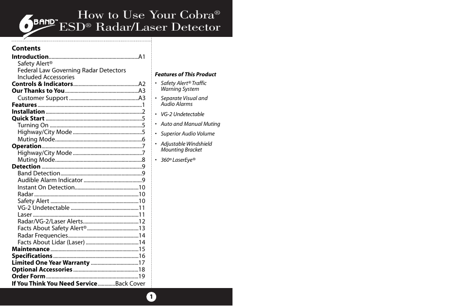 How to use your cobra, Radar/laser detector | Cobra Electronics ESD-6050 User Manual | Page 4 / 14
