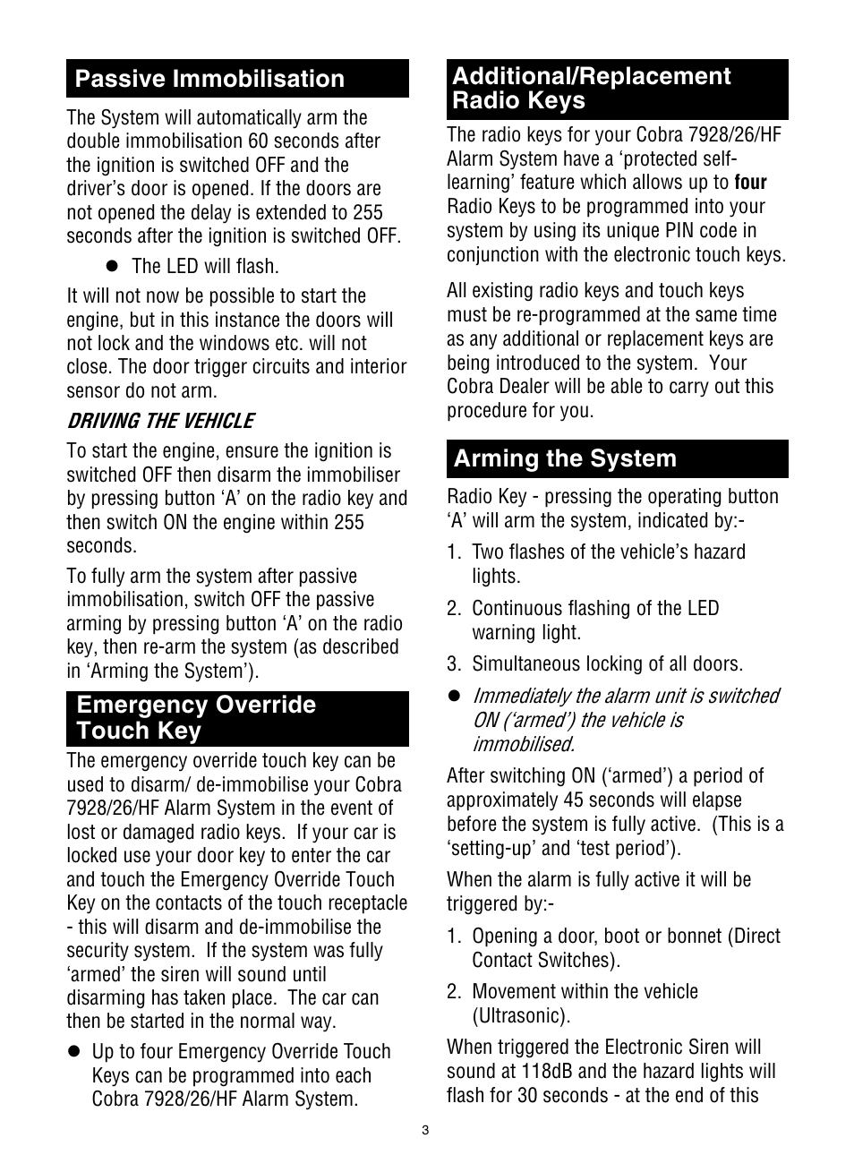 Emergency override touch key | Cobra Electronics 7928 User Manual | Page 4 / 6