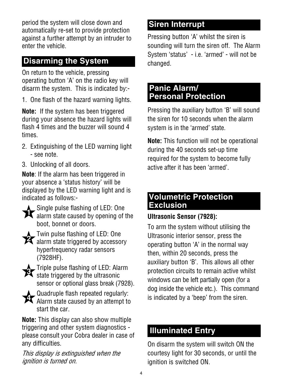 Disarming the system siren interrupt | Cobra Electronics 7928 User Manual | Page 5 / 6