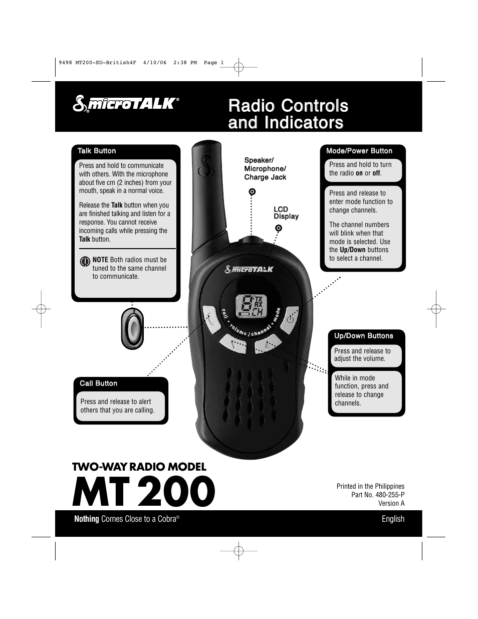 Cobra Electronics MT 200 User Manual | 4 pages