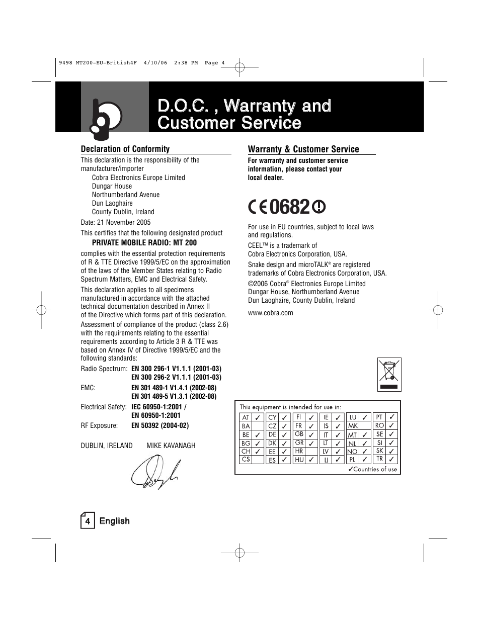 Cobra Electronics MT 200 User Manual | Page 4 / 4