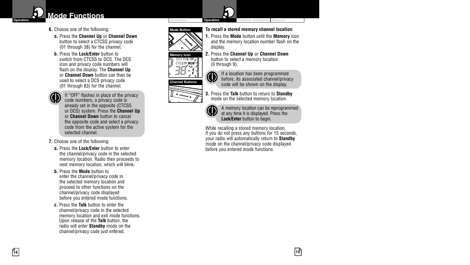 Mode functions | Cobra Electronics LI 6500WX User Manual | Page 10 / 17