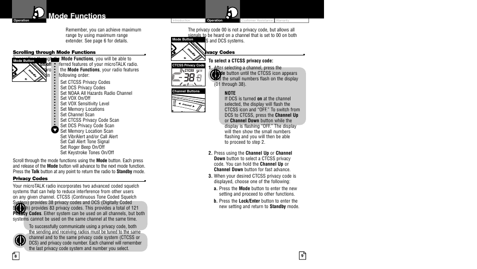 Mode functions | Cobra Electronics LI 6500WX User Manual | Page 7 / 17