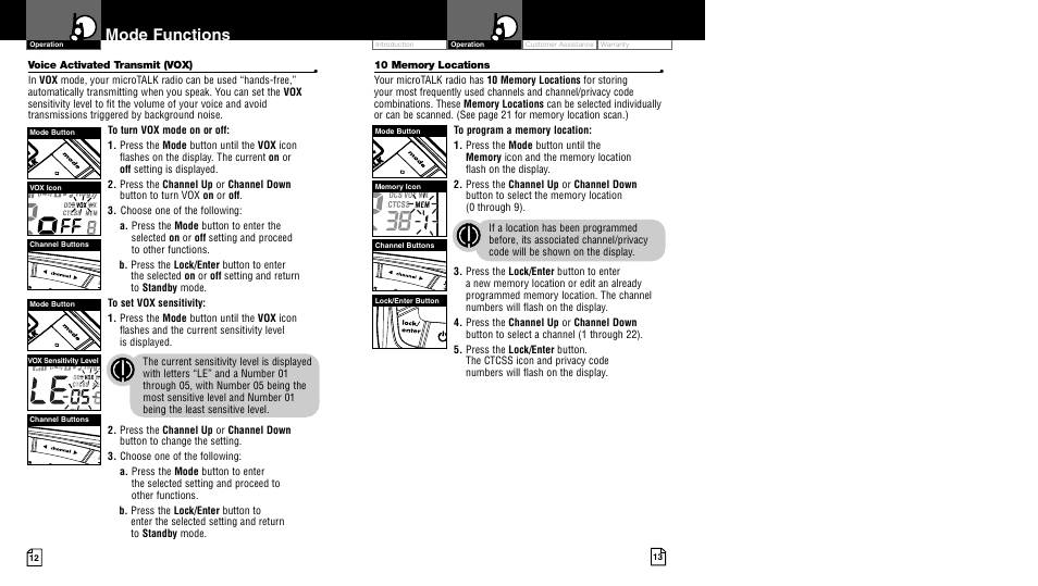 Mode functions | Cobra Electronics LI 6500WX User Manual | Page 9 / 17