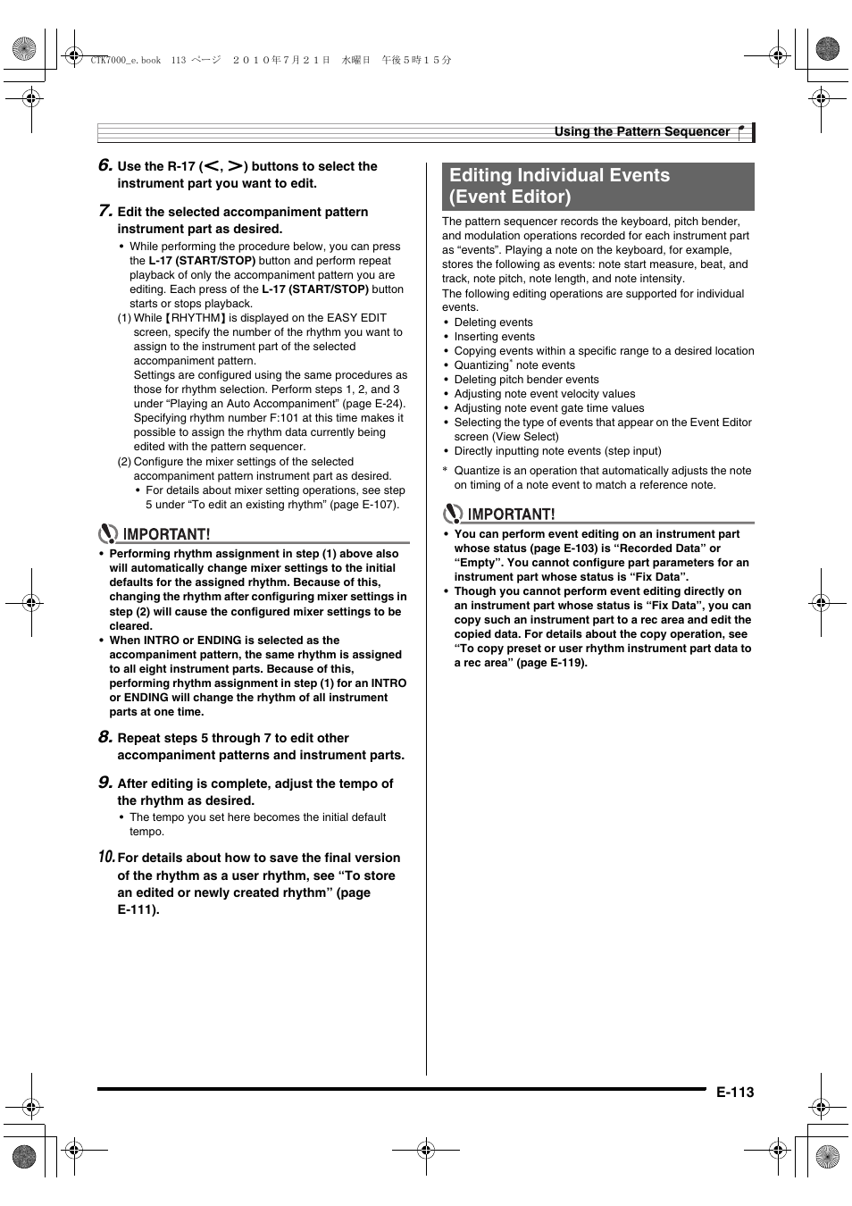 Editing individual events (event editor) | Casio WK7500E1A User Manual | Page 115 / 168