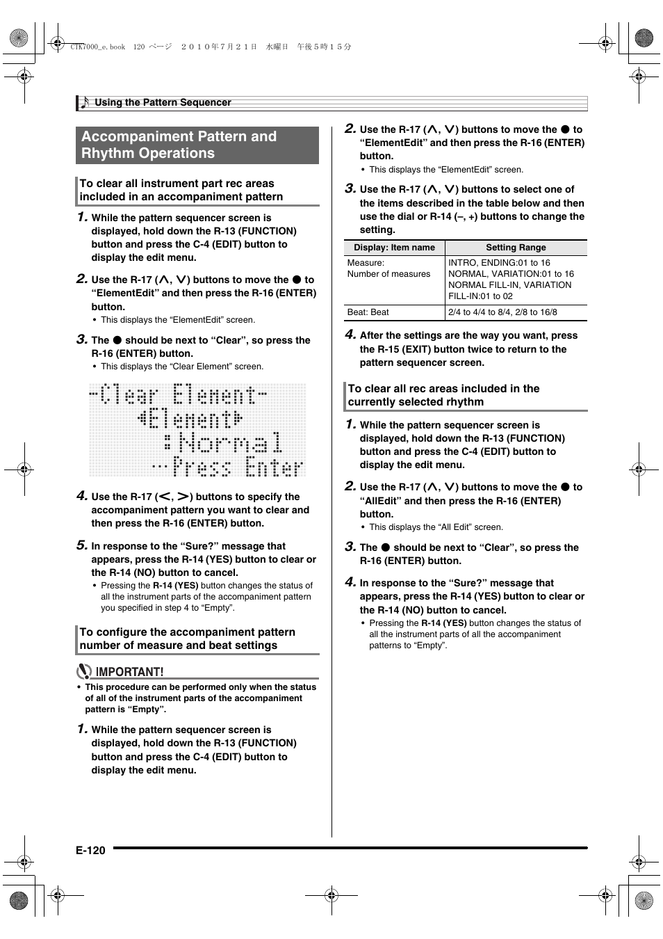 Accompaniment pattern and rhythm operations | Casio WK7500E1A User Manual | Page 122 / 168