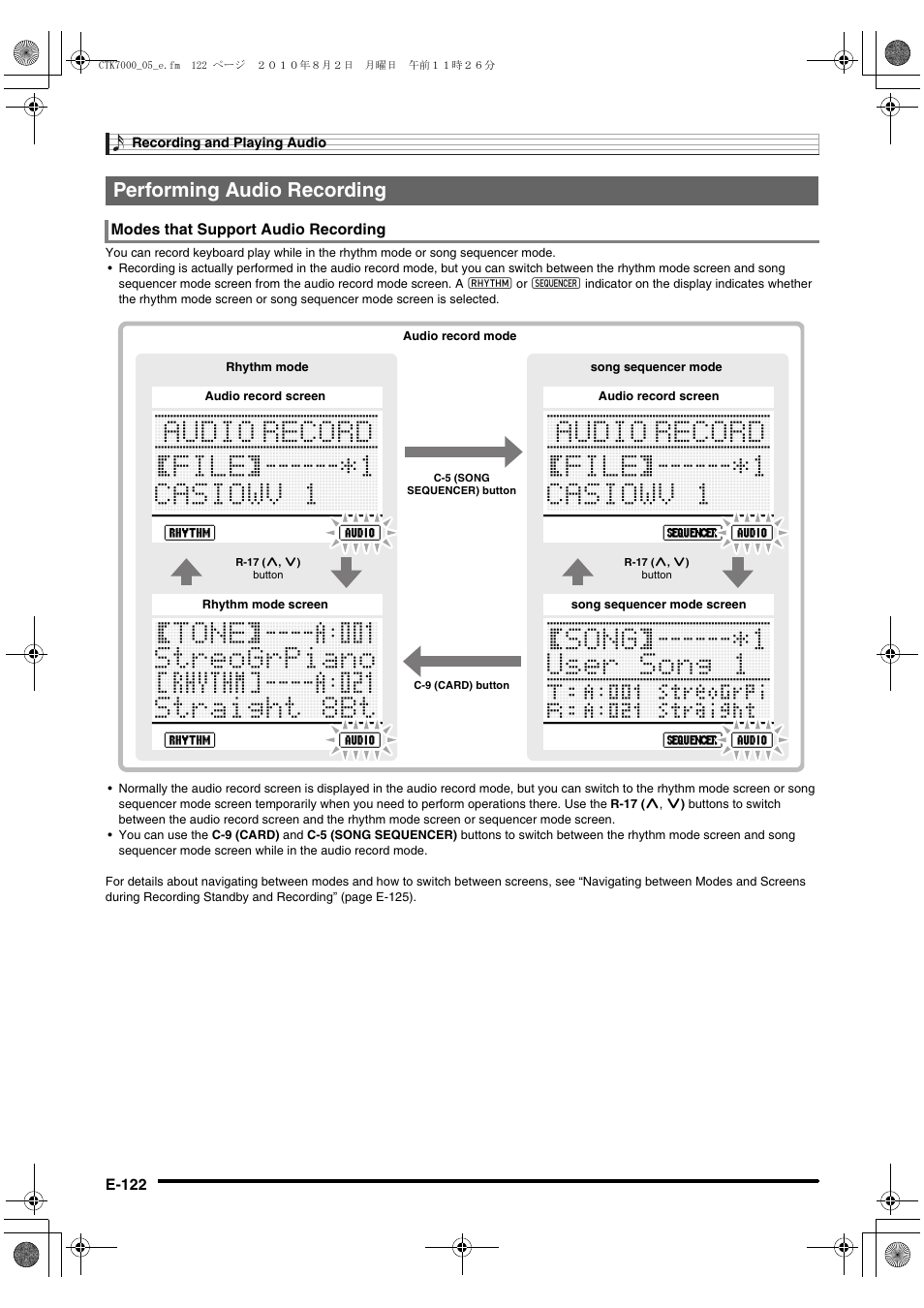 Performing audio recording | Casio WK7500E1A User Manual | Page 124 / 168