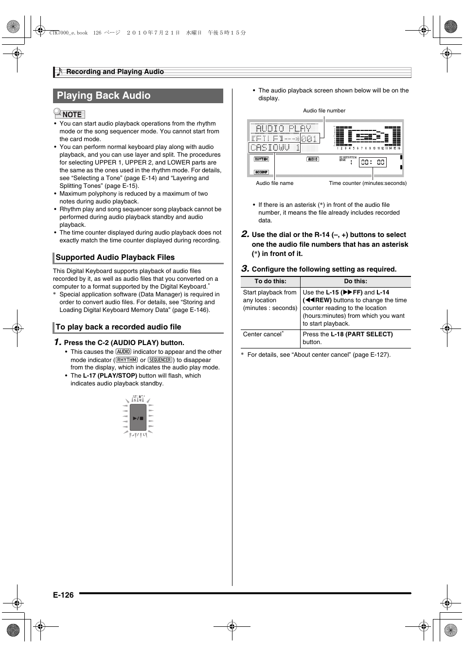 Playing back audio | Casio WK7500E1A User Manual | Page 128 / 168