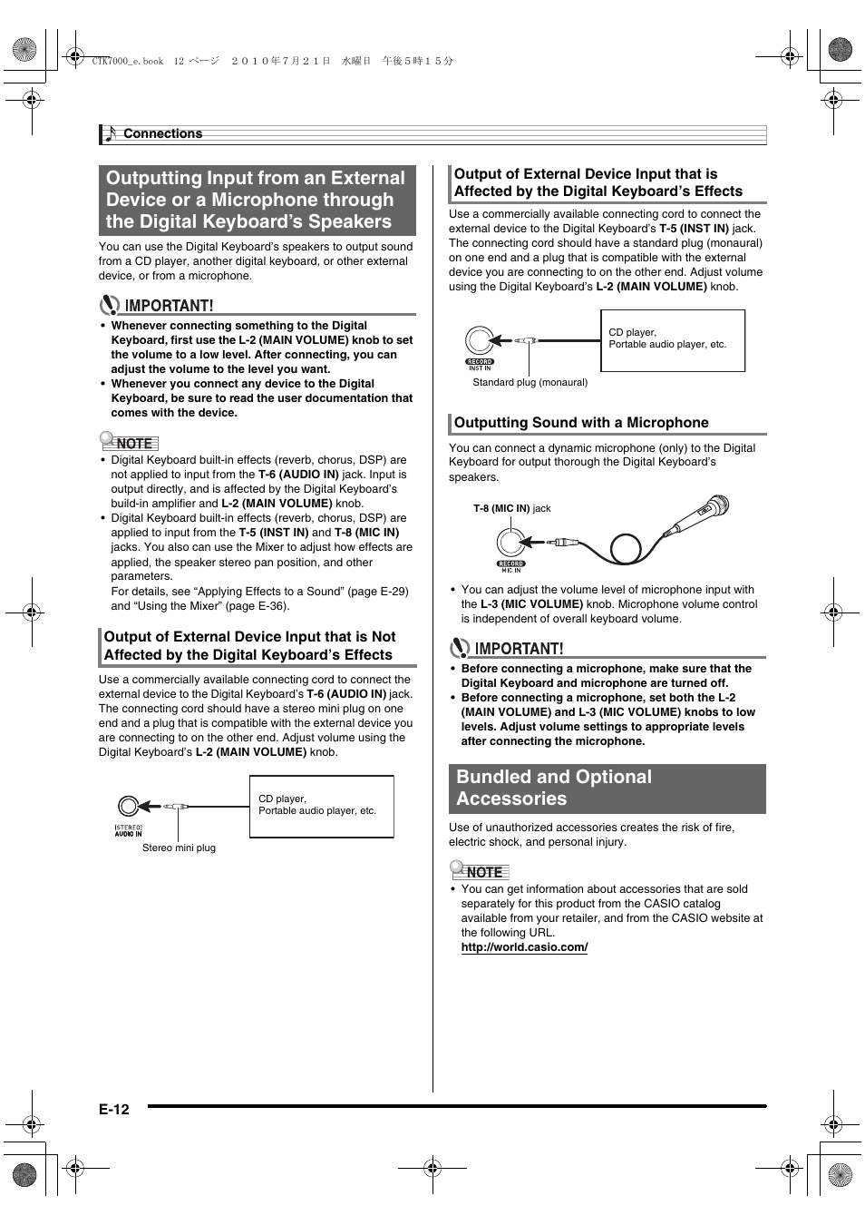 Bundled and optional accessories | Casio WK7500E1A User Manual | Page 14 / 168