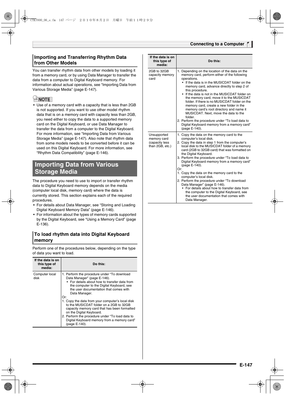 Importing data from various storage media | Casio WK7500E1A User Manual | Page 149 / 168