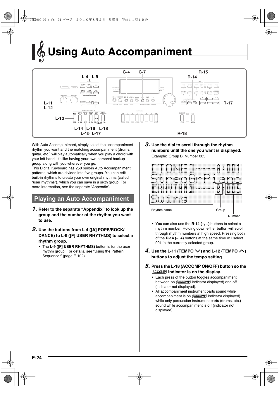 Using auto accompaniment, Playing an auto accompaniment | Casio WK7500E1A User Manual | Page 26 / 168
