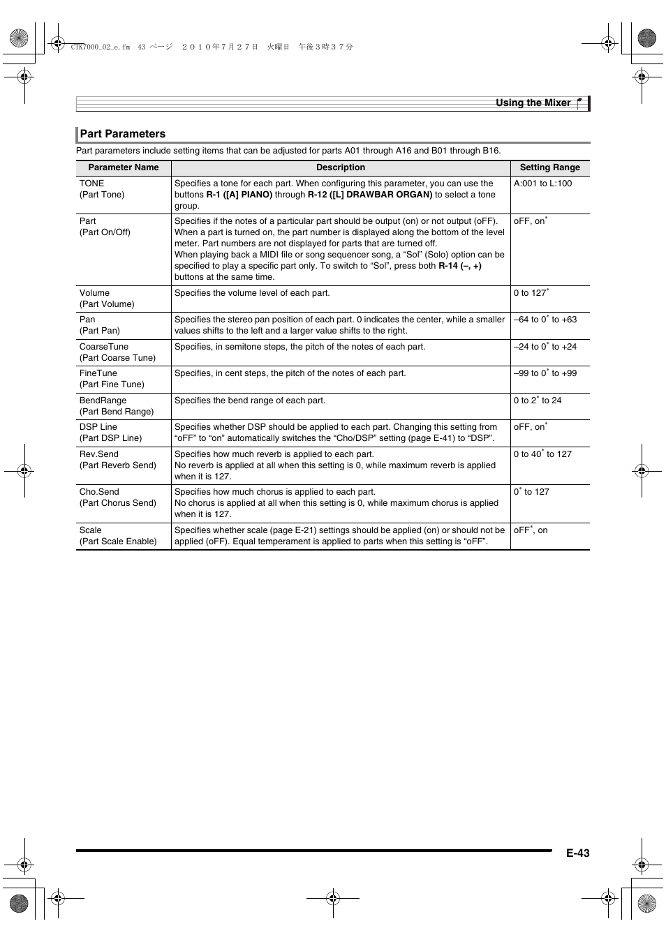 E-43, Part parameters | Casio WK7500E1A User Manual | Page 45 / 168