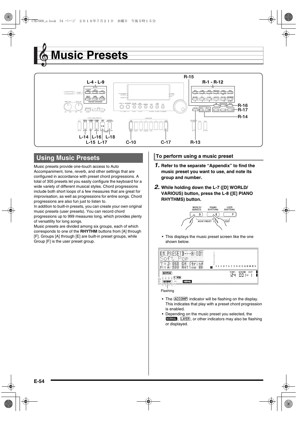 Music presets, Using music presets | Casio WK7500E1A User Manual | Page 56 / 168