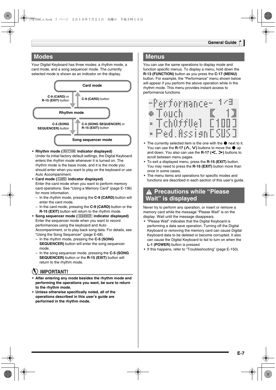 Modes | Casio WK7500E1A User Manual | Page 9 / 168