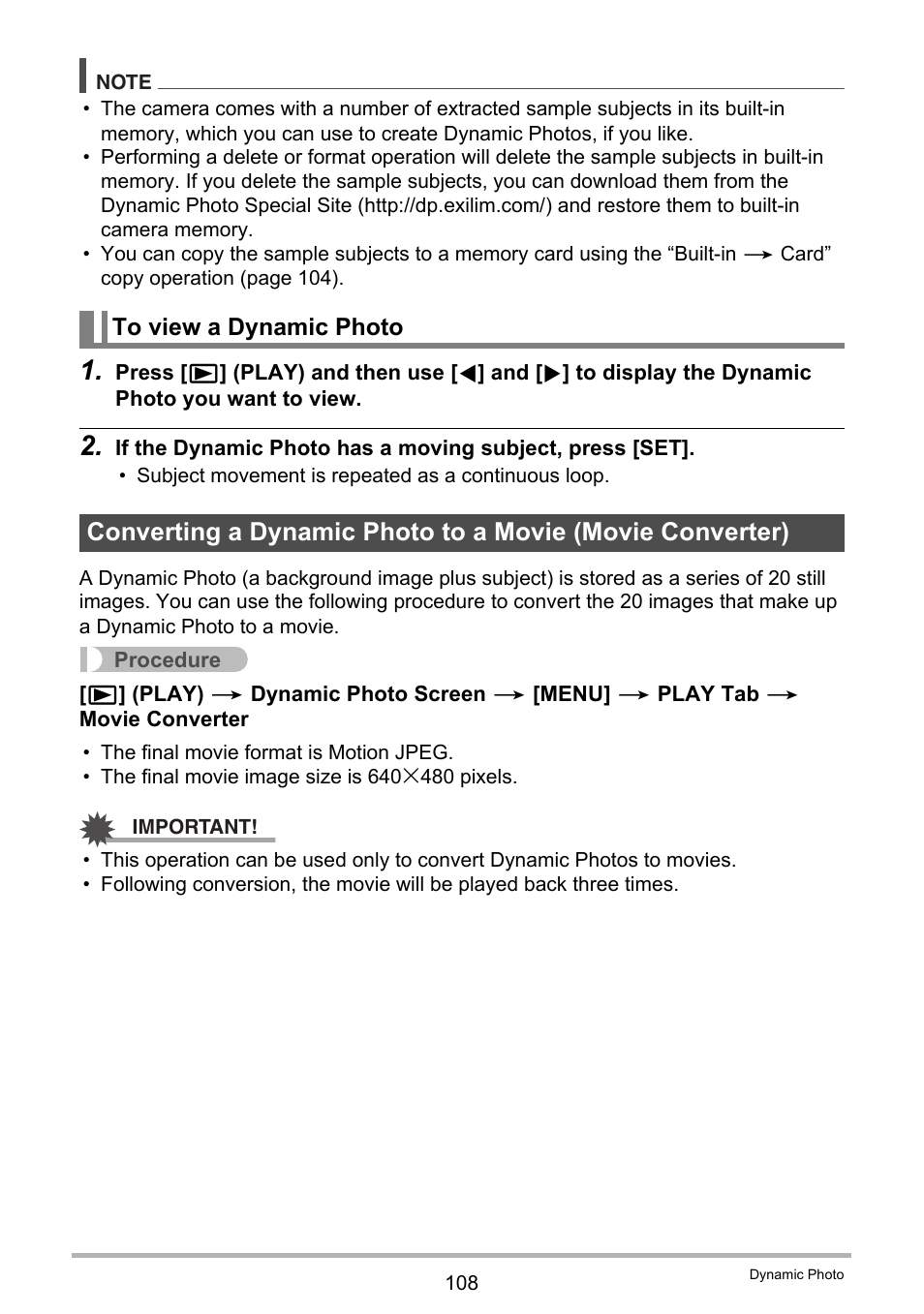 To view a dynamic photo | Casio EX-H10 User Manual | Page 108 / 189