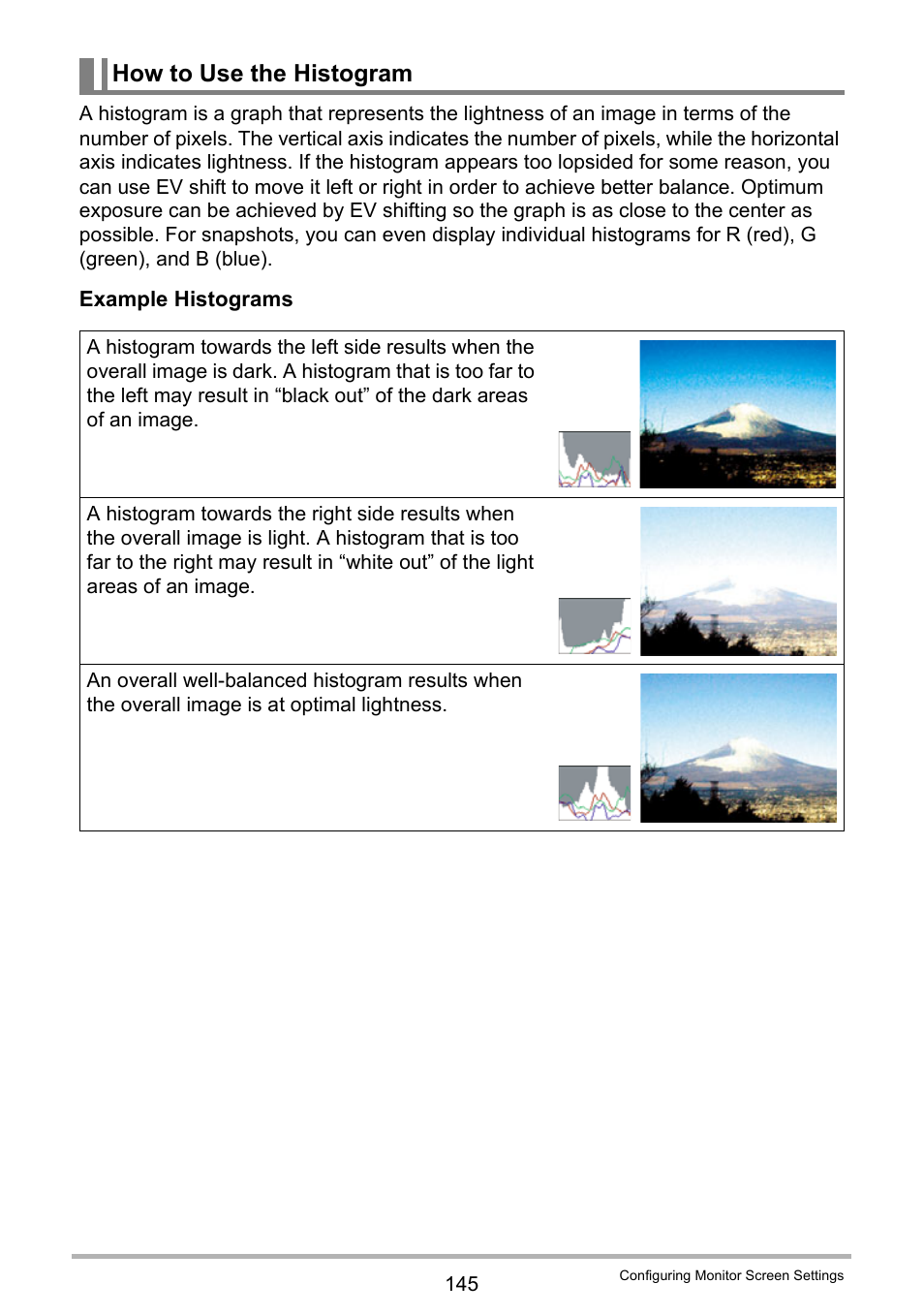 How to use the histogram | Casio EX-H10 User Manual | Page 145 / 189