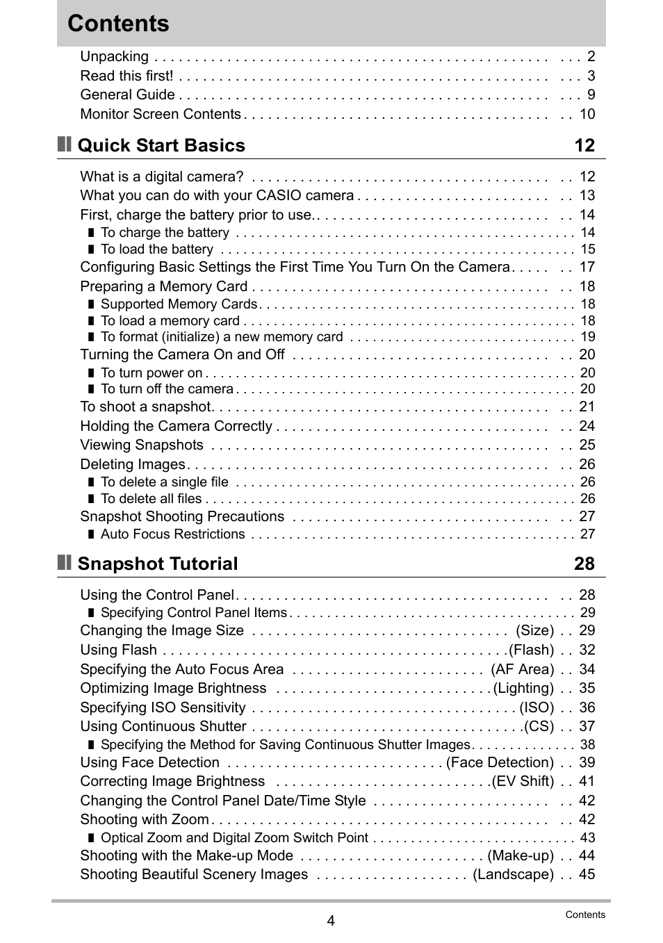 Casio EX-H10 User Manual | Page 4 / 189