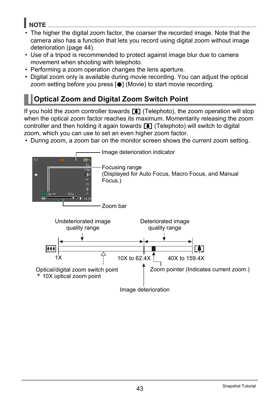 Optical zoom and digital zoom switch point | Casio EX-H10 User Manual | Page 43 / 189