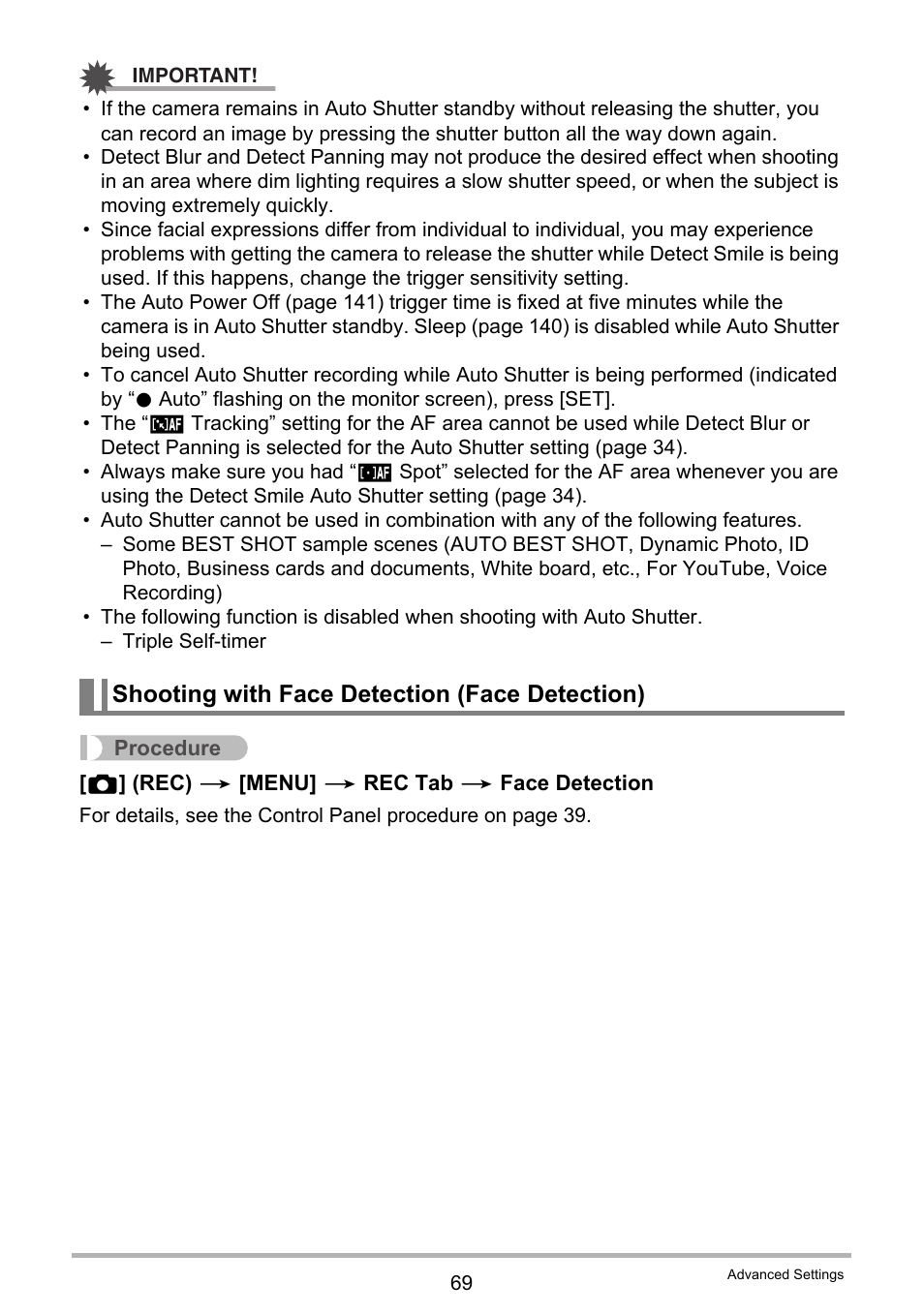 Shooting with face detection (face detection) | Casio EX-H10 User Manual | Page 69 / 189