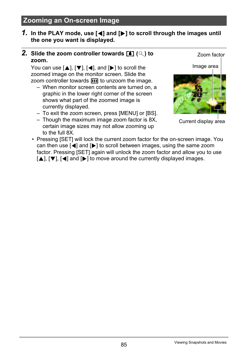 Zooming an on-screen image, Age 85) | Casio EX-H10 User Manual | Page 85 / 189