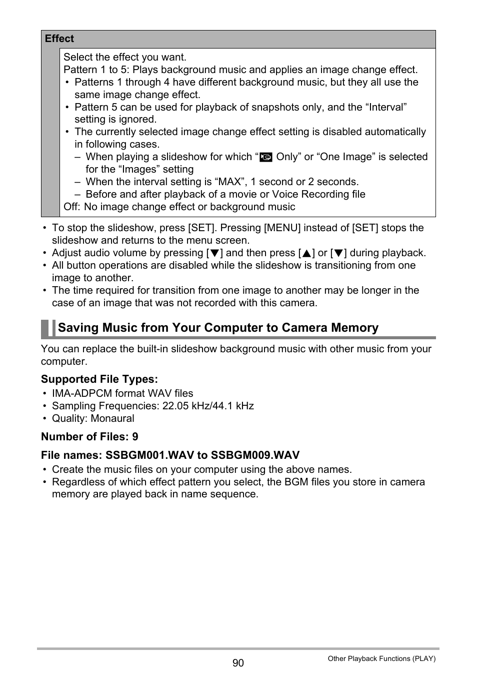 Saving music from your computer to camera memory | Casio EX-H10 User Manual | Page 90 / 189