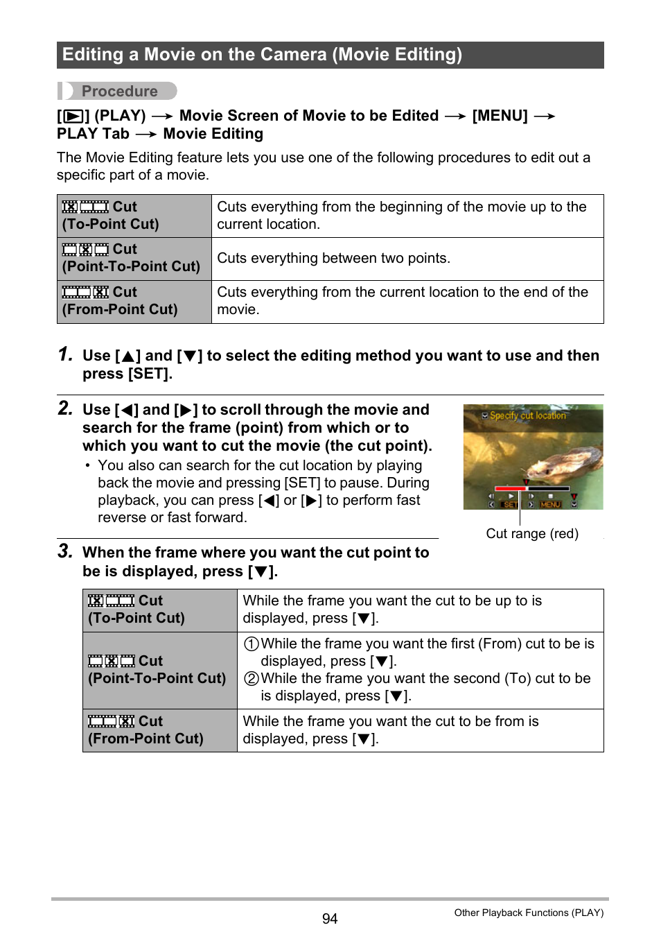 Editing a movie on the camera (movie editing) | Casio EX-H10 User Manual | Page 94 / 189