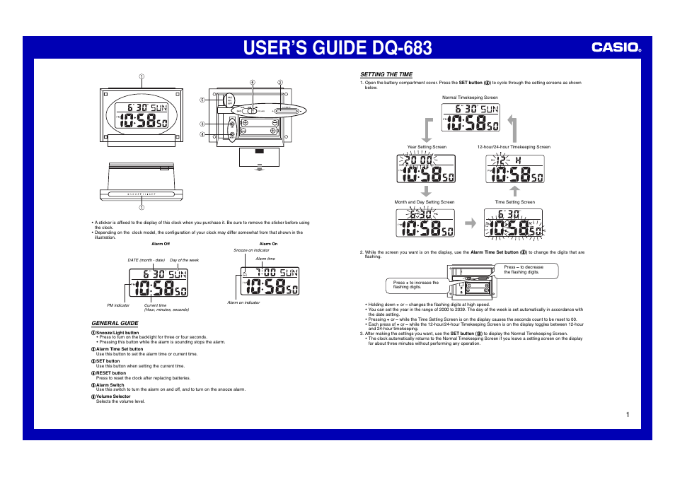 Casio DQ-683 User Manual | 2 pages