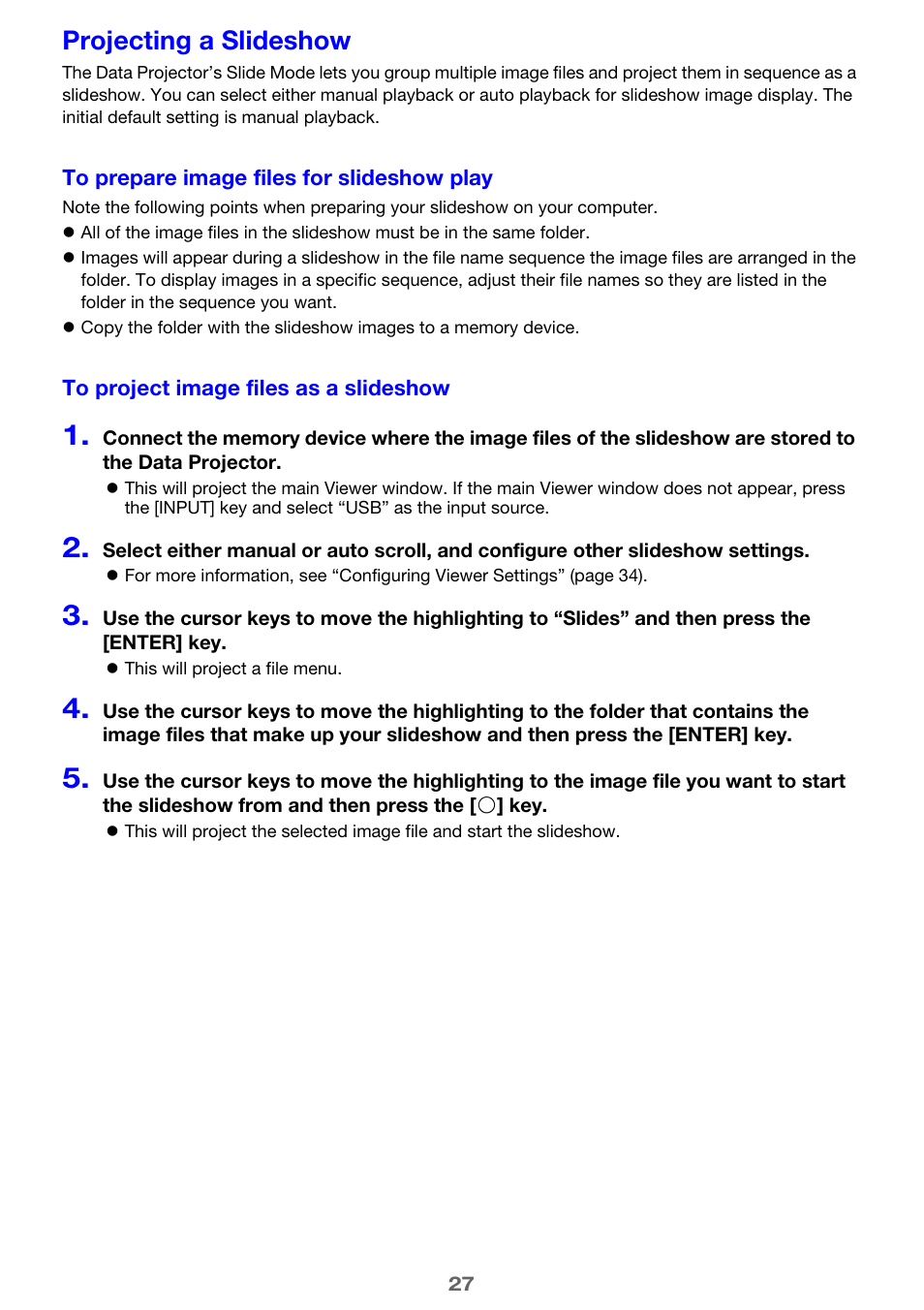 Projecting a slideshow | Casio XJ-A256 User Manual | Page 27 / 69
