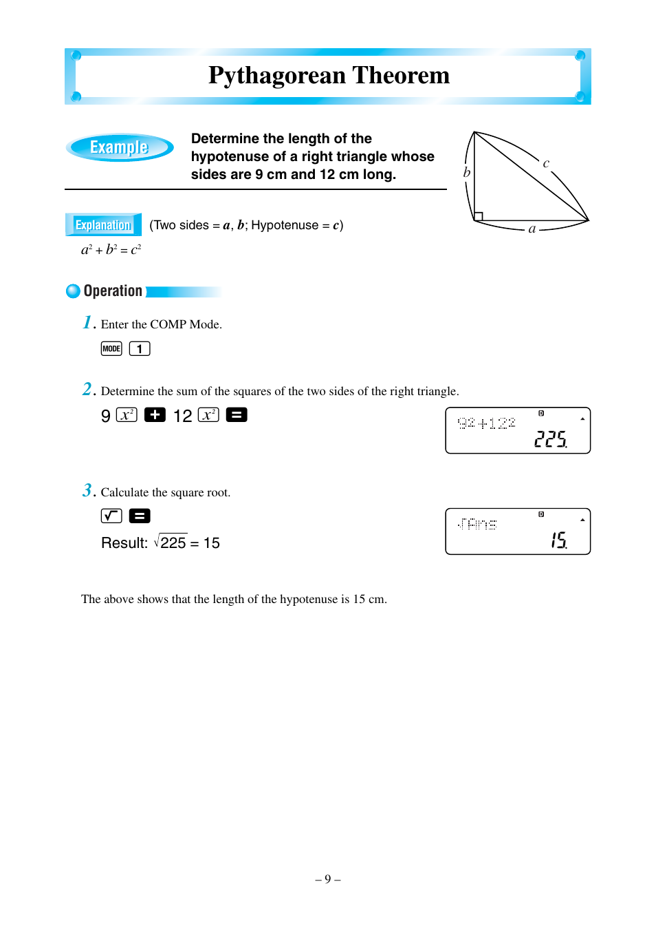 Pythagorean theorem, F 1 2, K = ] 3 | Casio fx-570MS User Manual | Page 12 / 46