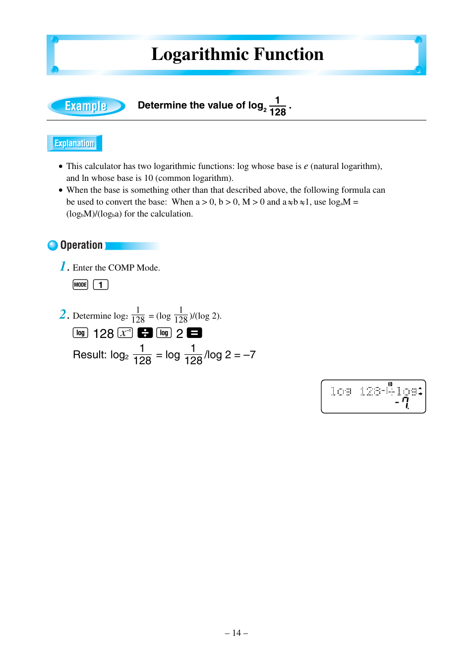 Logarithmic function, F 1 2, A \ r | Example | Casio fx-570MS User Manual | Page 17 / 46