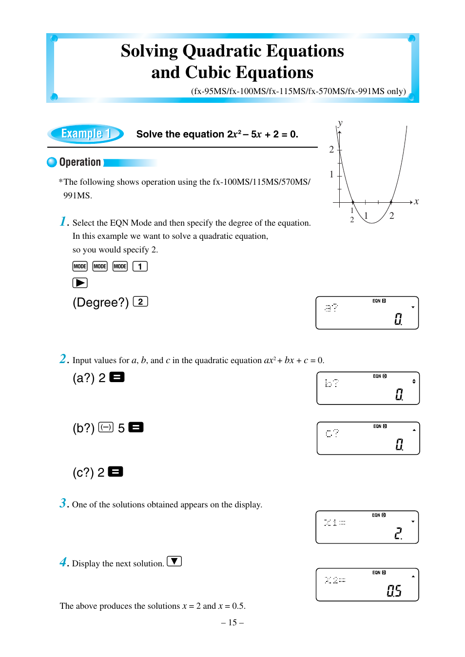 Solving quadratic equations and cubic equations, F f f 1 r | Casio fx-570MS User Manual | Page 18 / 46