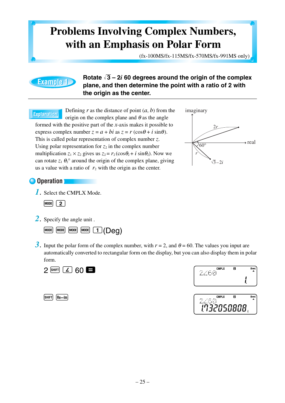 F 2 2, Deg), Example 1 | Casio fx-570MS User Manual | Page 28 / 46