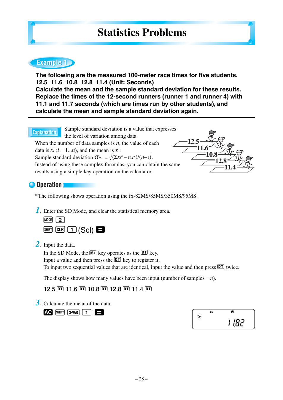 Statistics problems, F 2 a b 1, T a x 1 | Scl), Example 1 | Casio fx-570MS User Manual | Page 31 / 46