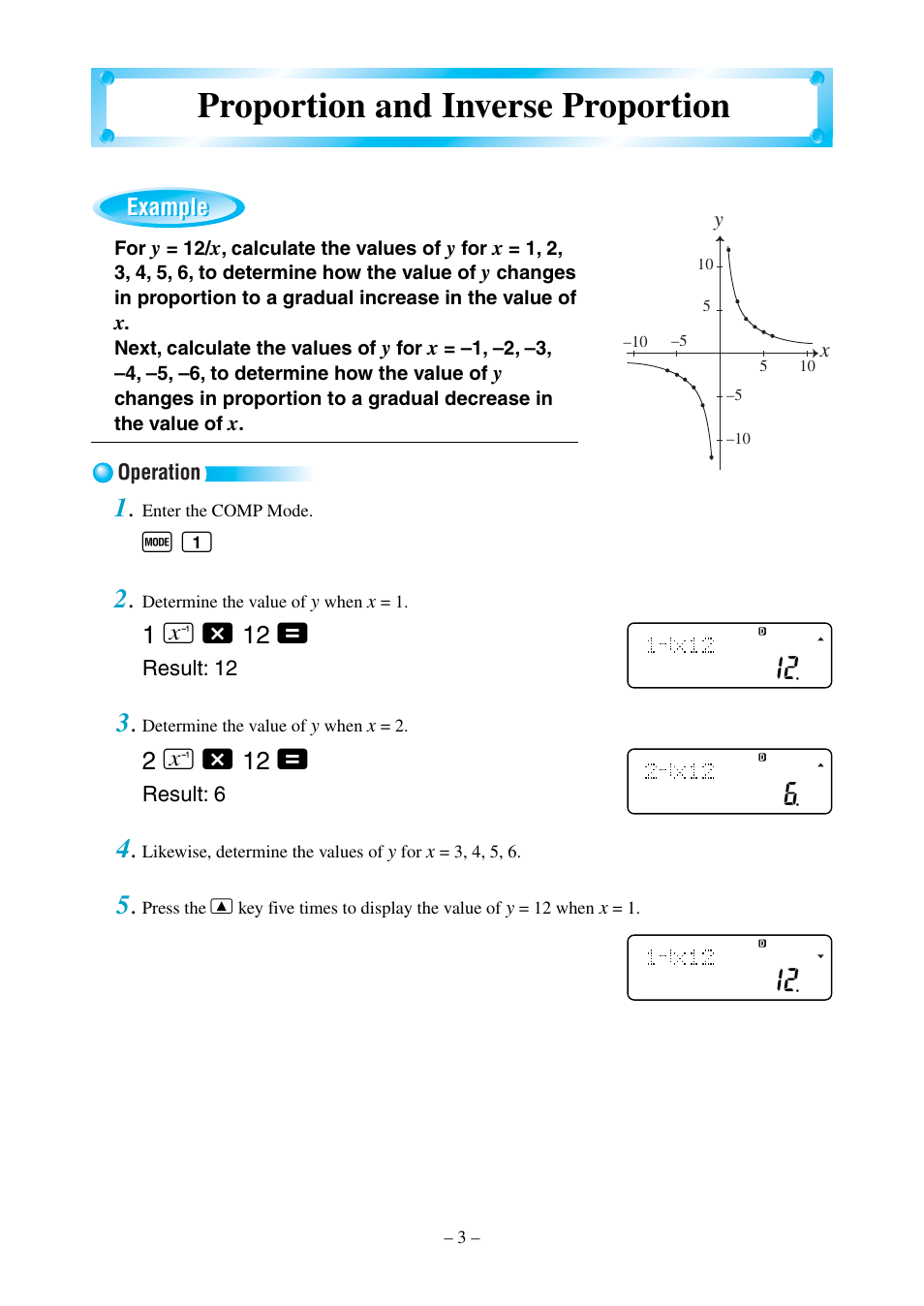 Proportion and inverse proportion, F 1 2 | Casio fx-570MS User Manual | Page 6 / 46