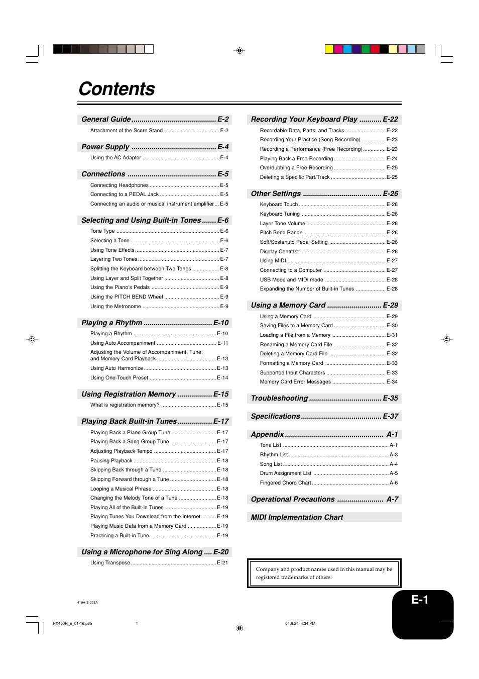Casio PX-400R User Manual | Page 3 / 49