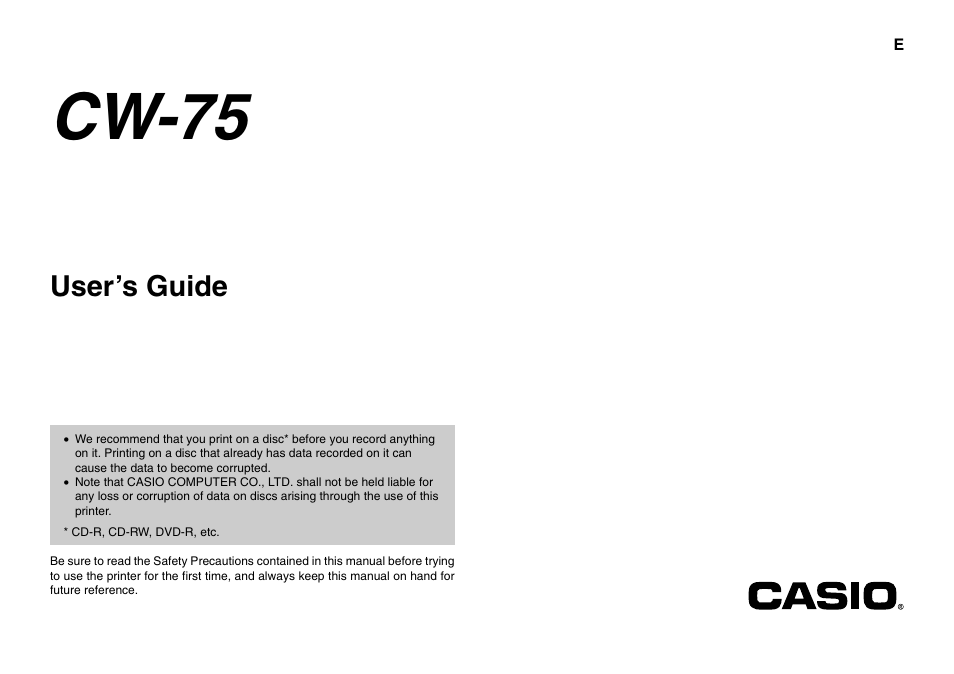 Casio Printer CW-75 User Manual | 70 pages