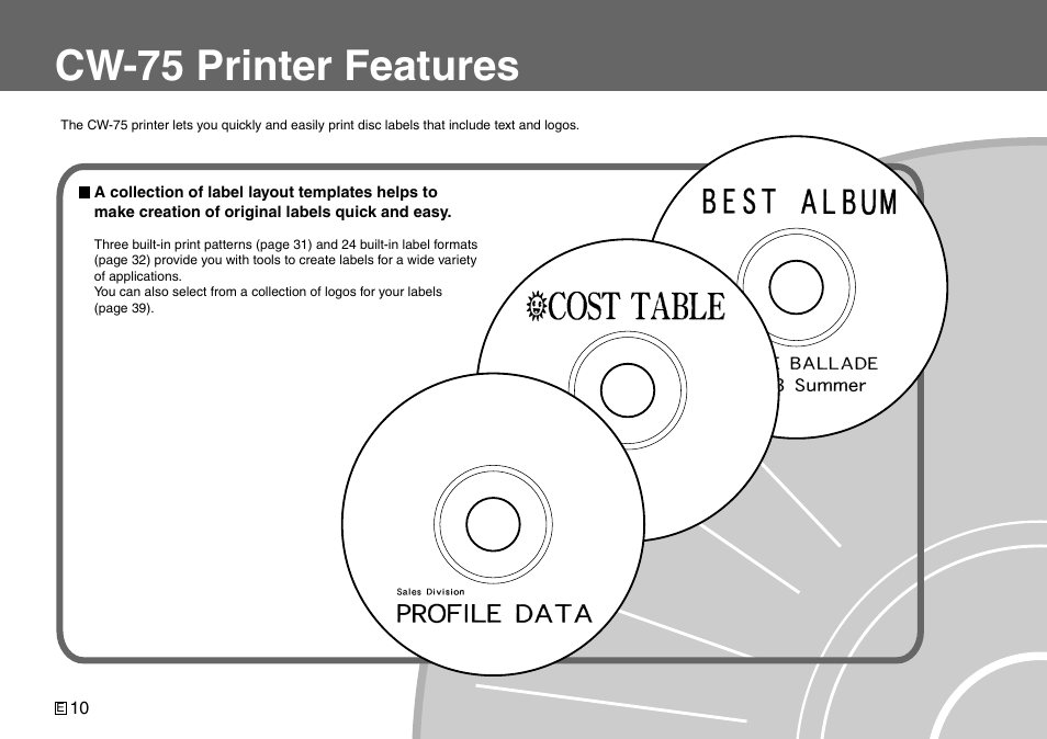 Cw-75 printer features | Casio Printer CW-75 User Manual | Page 12 / 70