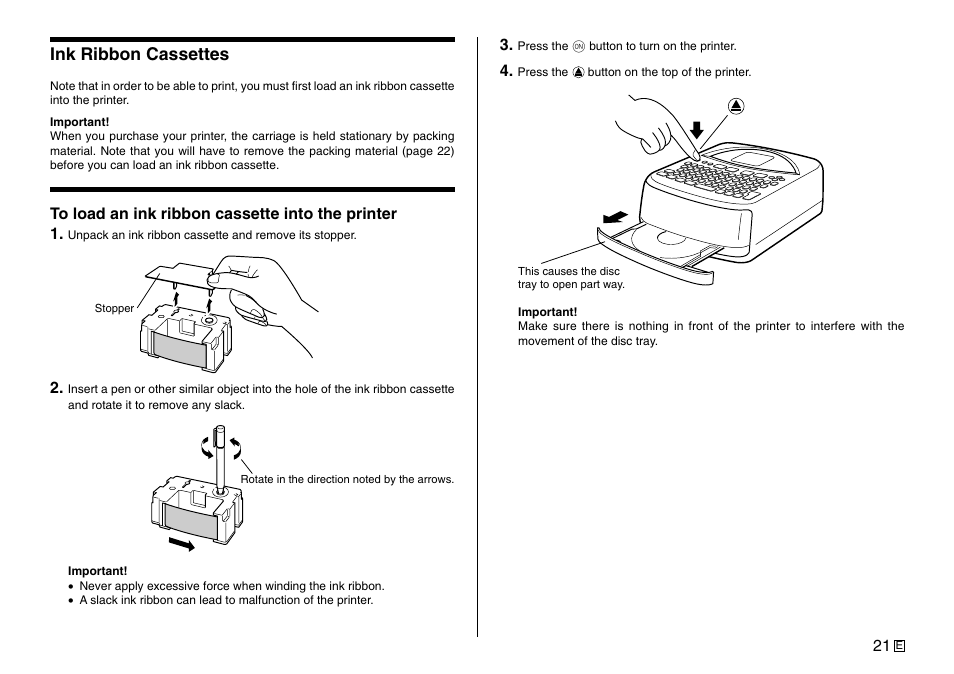 Ink ribbon cassettes | Casio Printer CW-75 User Manual | Page 23 / 70