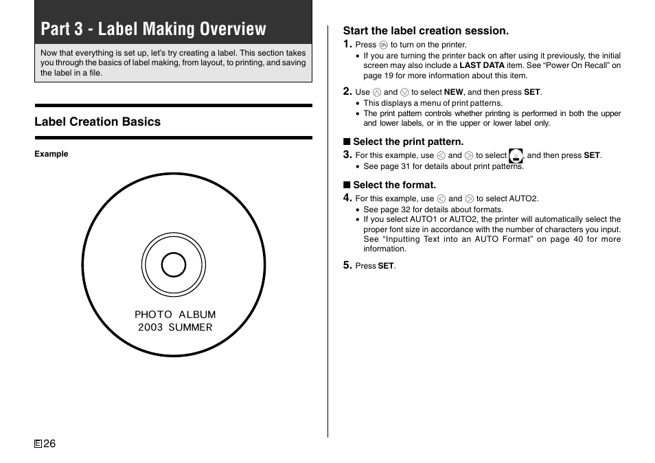 Part 3 - label making overview | Casio Printer CW-75 User Manual | Page 28 / 70